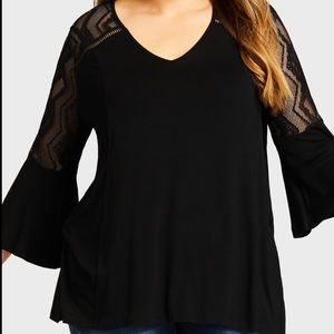 Avenue flared sleeve and lace black shirt sz 30/32